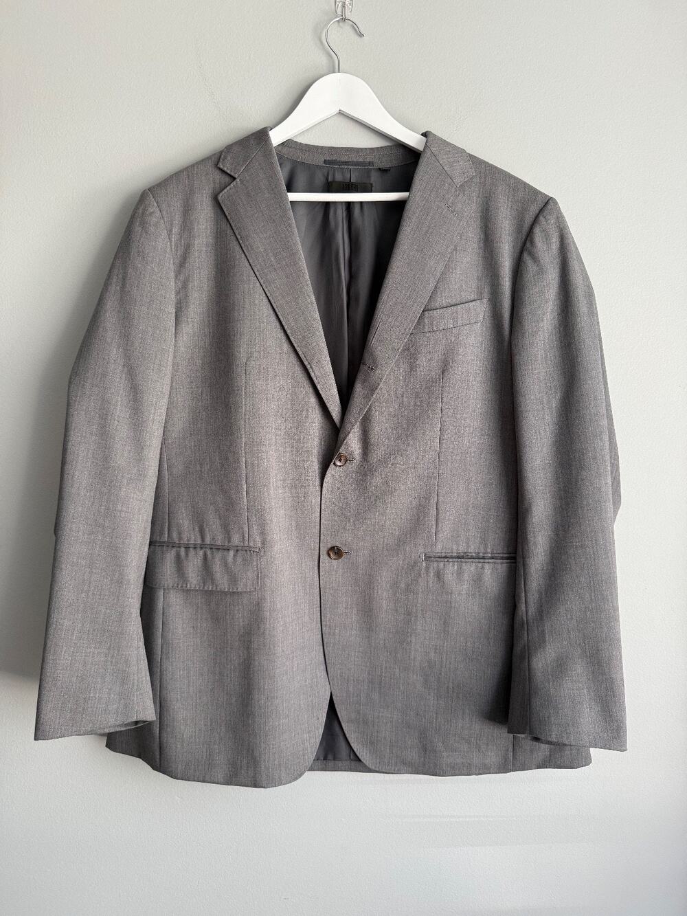 Uniqlo Men XL Wool Blazer Gray Regular Fit Two Button Office Workwear Business